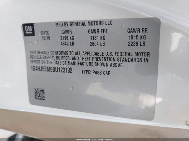 2011 Buick Lucerne Cxl Premium მანქანა იყიდება აუქციონზე, vin: 1G4HJ5EM9BU123182, აუქციონის ნომერი: 44720928