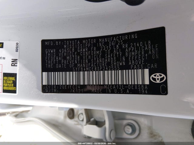 Aukcja sprzedaży 2025 Toyota Corolla Fx, vin: 5YFB4MCE8SP242555, numer aukcji: 44720932