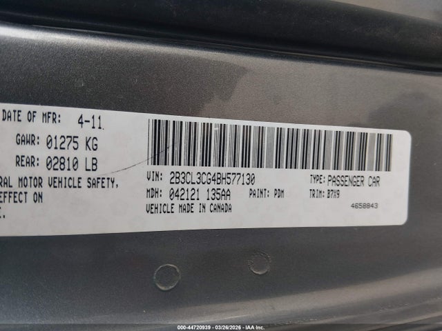 44720939 :رقم المزاد ، 2B3CL3CG4BH577130 vin ، 2011 Dodge Charger مزاد بيع