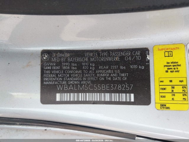 Aukcja sprzedaży 2011 Bmw Z4 Sdrive30i, vin: WBALM5C55BE378257, numer aukcji: 44720959