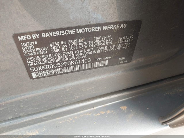 44720962 :رقم المزاد ، 5UXKR0C52F0K61403 vin ، 2015 Bmw X5 Xdrive35i مزاد بيع