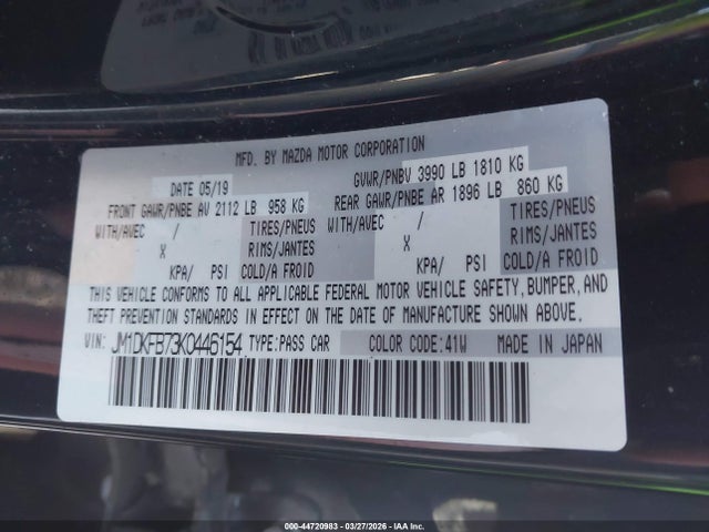 44720983 :رقم المزاد ، JM1DKFB73K0446154 vin ، 2019 Mazda Cx-3 Sport مزاد بيع