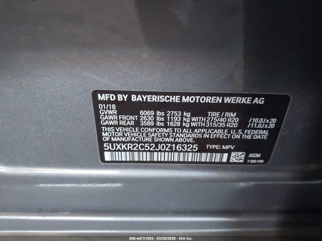 Aukcja sprzedaży 2018 Bmw X5 Sdrive35i, vin: 5UXKR2C52J0Z16325, numer aukcji: 44721003