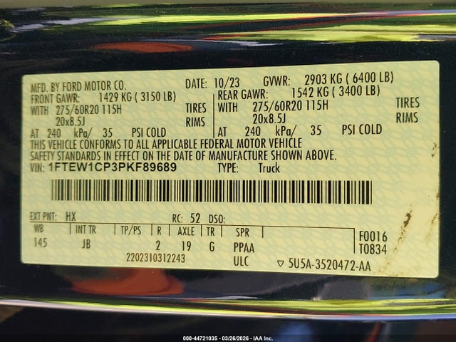 Продажа на аукционе авто 2023 Ford F-150 Xl, vin: 1FTEW1CP3PKF89689, номер лота: 44721035
