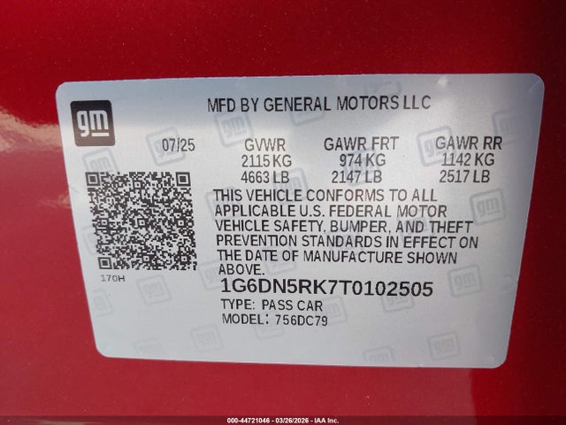 1G6DN5RK7T0102505 Cadillac Ct5 Premium Luxury Rwd