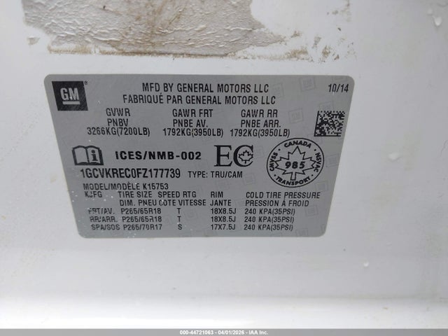 1GCVKREC0FZ177739 Chevrolet Silverado 1500 1lt/2lt