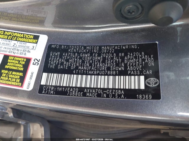 Aukcja sprzedaży 2023 Toyota Camry Se, vin: 4T1T11AK8PU078881, numer aukcji: 44721067
