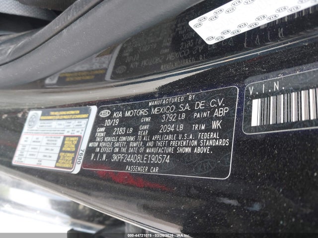 44721075 :رقم المزاد ، 3KPF24AD8LE190574 vin ، 2020 Kia Forte Fe مزاد بيع