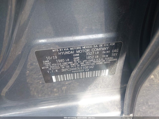 Aukcja sprzedaży 2020 Hyundai Accent Se, vin: 3KPC24A63LE108142, numer aukcji: 44721076