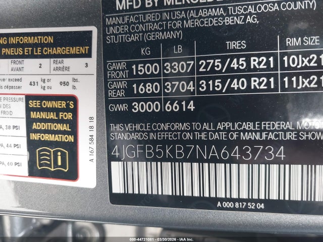 Продаж на аукціоні авто 2022 Mercedes-benz Gle 450 4matic, vin: 4JGFB5KB7NA643734, номер лоту: 44721081