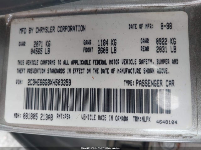 44721092 :رقم المزاد ، 2C3HE66G8XH503359 vin ، 1999 Chrysler 300m مزاد بيع