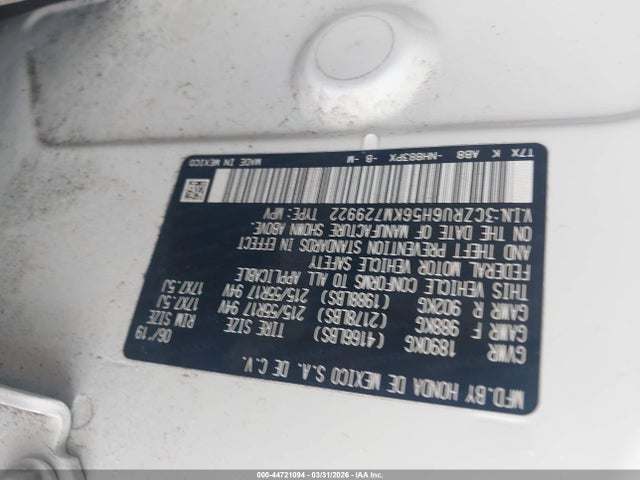 Aukcja sprzedaży 2019 Honda Hr-v Ex, vin: 3CZRU6H56KM729922, numer aukcji: 44721094