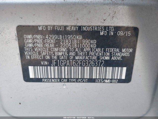 JF1GPAT62FG326372 Subaru Impreza 2.0i Sport Premium