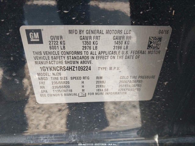 2017 Cadillac Xt5 Premium Luxury მანქანა იყიდება აუქციონზე, vin: 1GYKNCRS4HZ109224, აუქციონის ნომერი: 44721113