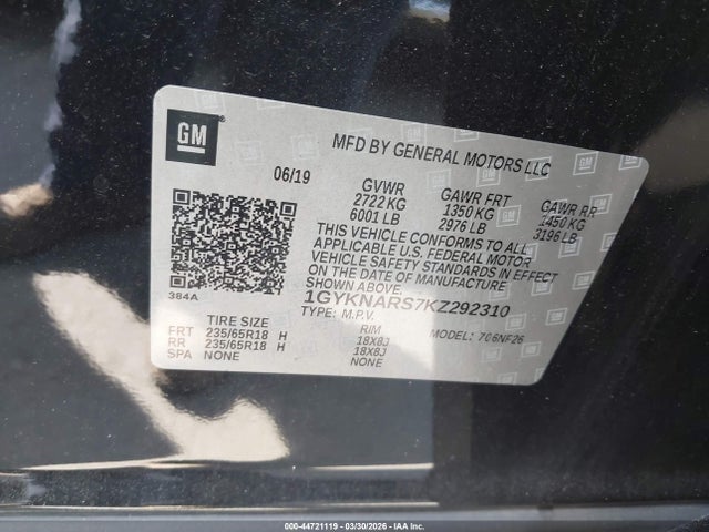 Продаж на аукціоні авто 2019 Cadillac Xt5 Standard, vin: 1GYKNARS7KZ292310, номер лоту: 44721119