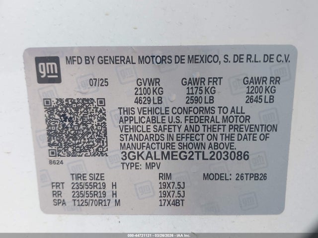 Продаж на аукціоні авто 2026 Gmc Terrain Fwd Elevation, vin: 3GKALMEG2TL203086, номер лоту: 44721121