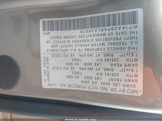 Aukcja sprzedaży 2006 Porsche Cayenne, vin: WP1AA29P46LA24076, numer aukcji: 44721146