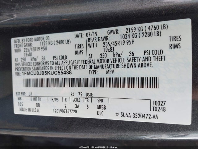 Ford Escape Titanium 2019 1FMCU0J95KUC55488 Image 9
