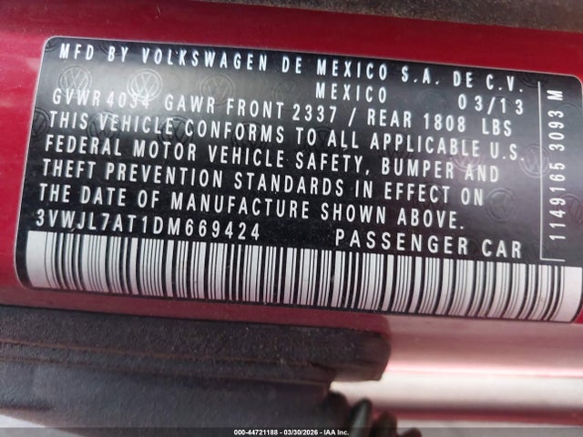Продаж на аукціоні авто 2013 Volkswagen Beetle 2.0l Tdi, vin: 3VWJL7AT1DM669424, номер лоту: 44721188