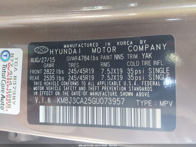 2016 HYUNDAI TUCSON KM8J3CA25GU073957 Photo 8