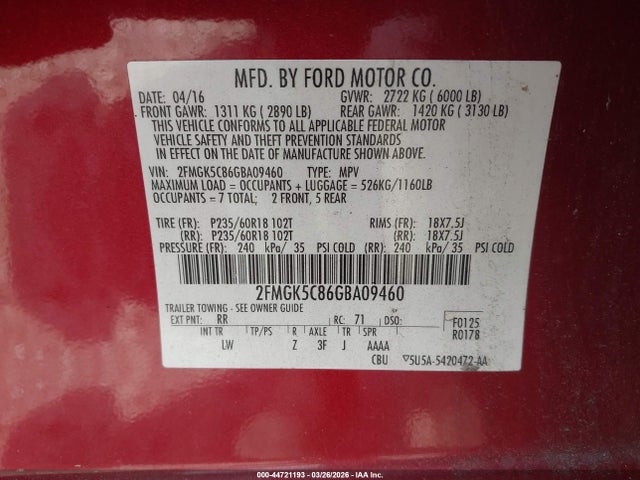 Ford FLEX SEL 2016 2FMGK5C86GBA09460 Image 9