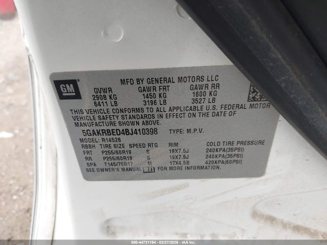 Auction sale of the 2011 Buick Enclave 1xl, vin: 5GAKRBED4BJ410398, lot number: 44721194