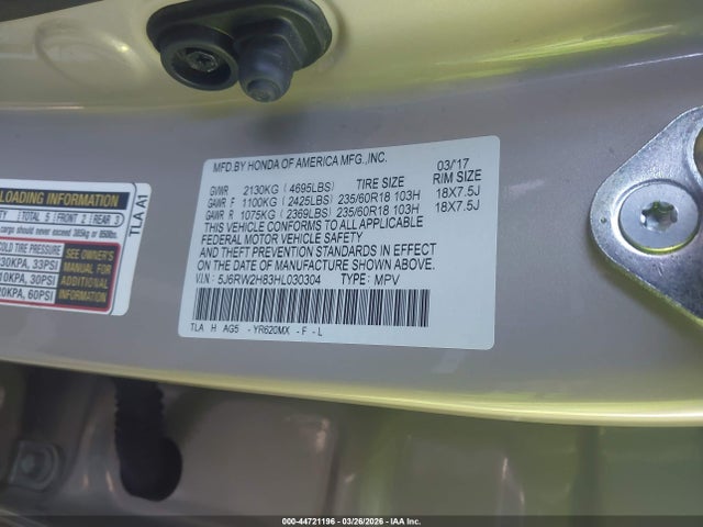 5J6RW2H83HL030304 Honda Cr-v Ex-l/ex-l Navi