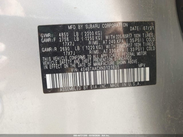 4S4BTAACXN3121635 Subaru Outback