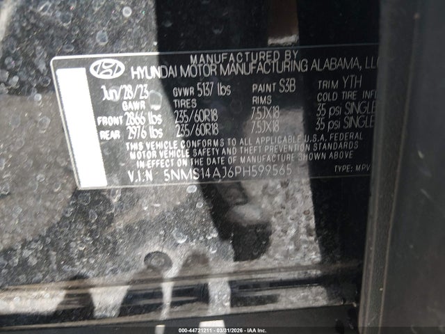 44721211 :رقم المزاد ، 5NMS14AJ6PH599565 vin ، 2023 Hyundai Santa Fe Se مزاد بيع