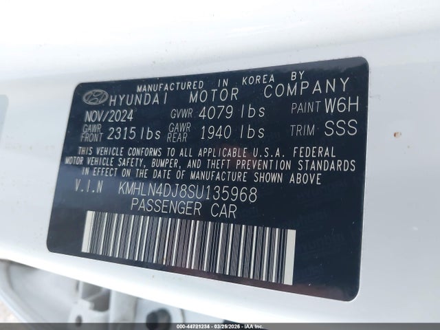 KMHLN4DJ8SU135968 Hyundai Elantra Hybrid Limited