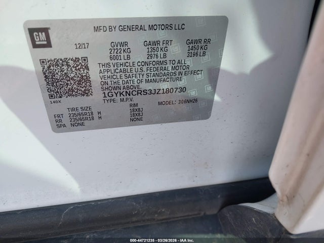 Aukcja sprzedaży 2018 Cadillac Xt5 Luxury, vin: 1GYKNCRS3JZ180730, numer aukcji: 44721235
