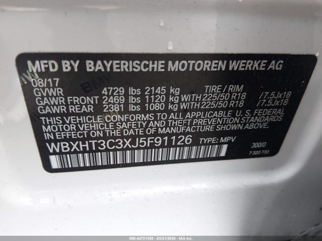 44721250 :رقم المزاد ، WBXHT3C3XJ5F91126 vin ، 2018 Bmw X1 Xdrive28i مزاد بيع