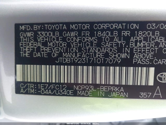 2007 TOYOTA YARIS JTDBT923171017079 Photo 8