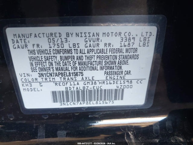 Nissan Versa 1.6 Sv 2014 3N1CN7AP8EL815675 Image 9