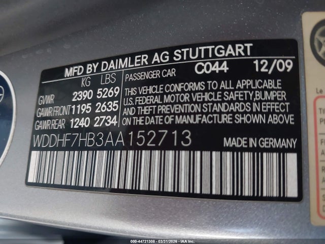 2010 Mercedes-benz E 63 Amg მანქანა იყიდება აუქციონზე, vin: WDDHF7HB3AA152713, აუქციონის ნომერი: 44721308