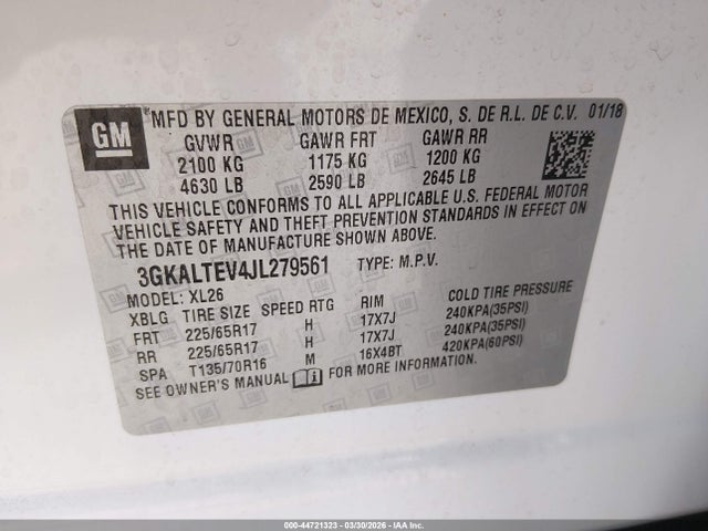 Aukcja sprzedaży 2018 Gmc Terrain Sle, vin: 3GKALTEV4JL279561, numer aukcji: 44721323