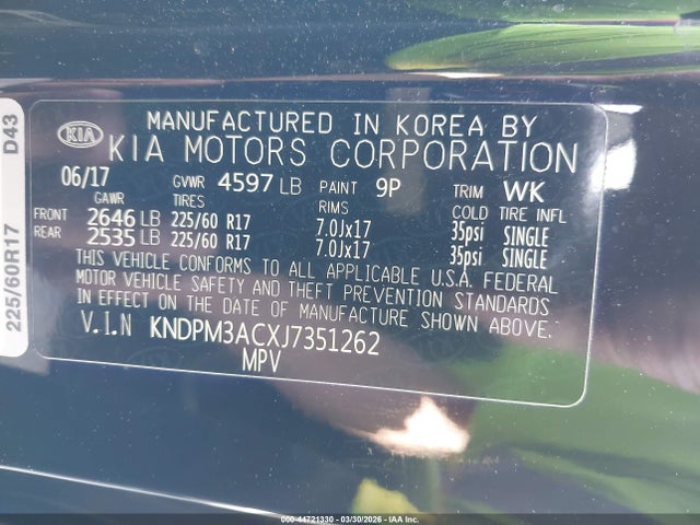 KNDPM3ACXJ7351262 KIA Sportage Lx