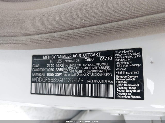 2010 Mercedes-benz C 300 Luxury 4matic/sport 4matic მანქანა იყიდება აუქციონზე, vin: WDDGF8BB5AR131499, აუქციონის ნომერი: 44721331