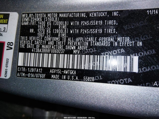 Toyota VENZA LE 2015 4T3BA3BB8FU069237 Image 9