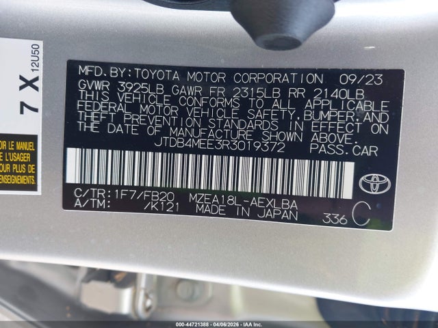 2024 Toyota Corolla Le მანქანა იყიდება აუქციონზე, vin: JTDB4MEE3R3019372, აუქციონის ნომერი: 44721388