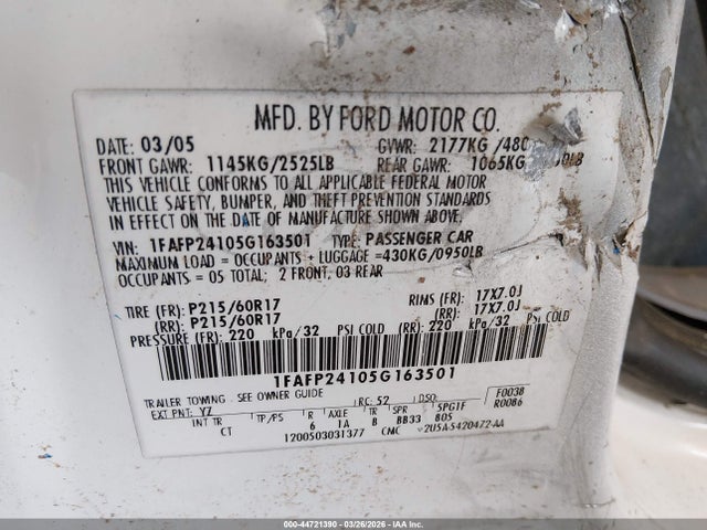 2005 FORD FIVE HUNDRED 1FAFP24105G163501 Photo 8