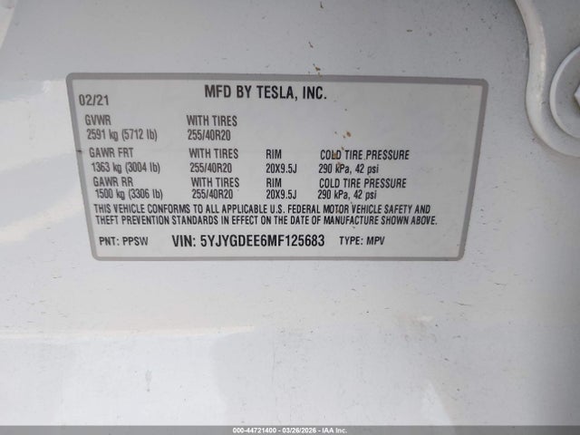 5YJYGDEE6MF125683 Tesla Model Y Long Range Dual Motor All-wheel Drive