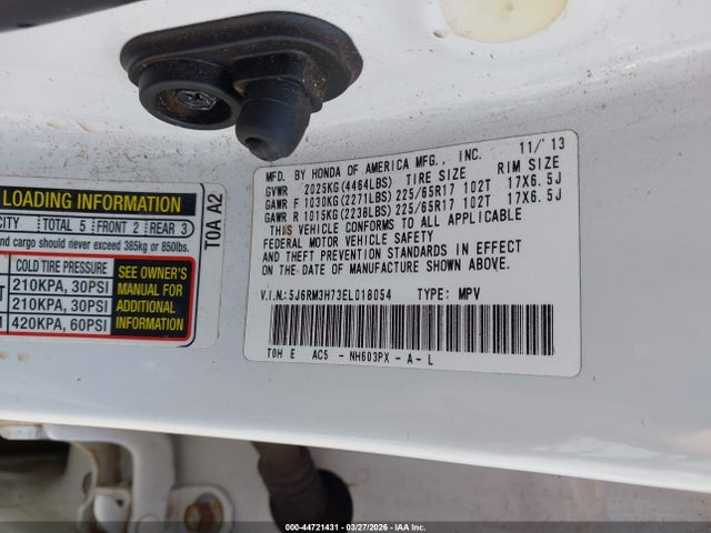 5J6RM3H73EL018054 Honda Cr-v Ex-l