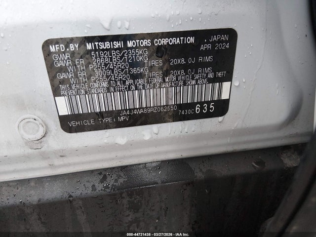Aukcja sprzedaży 2024 Mitsubishi Outlander Sel 2.5 S-awc, vin: JA4J4WA89RZ062550, numer aukcji: 44721438