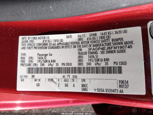 Ford FIESTA SE 2015 3FADP4EJ8FM190745 Image 9