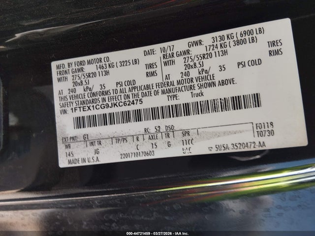 Aukcja sprzedaży 2018 Ford F-150 Xl, vin: 1FTEX1CG9JKC62475, numer aukcji: 44721459