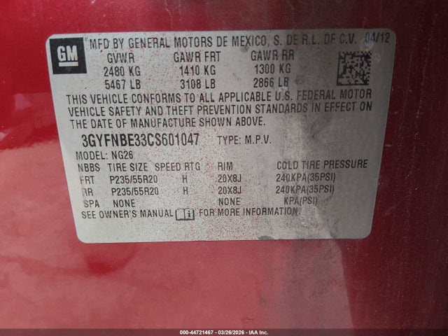 2012 CADILLAC SRX 3GYFNBE33CS601047 Photo 8