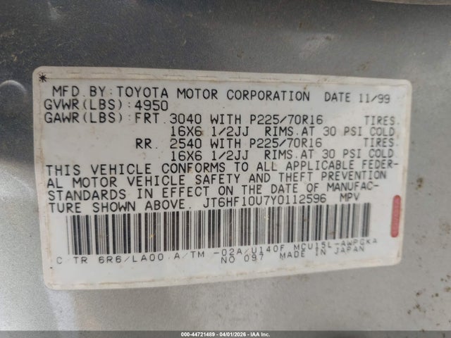 Продажа на аукционе авто 2000 Lexus Rx 300, vin: JT6HF10U7Y0112596, номер лота: 44721489