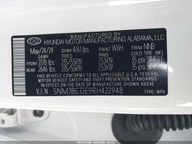 Aukcja sprzedaży 2024 Hyundai Tucson Sel, vin: 5NMJBCDE9RH422948, numer aukcji: 44721490