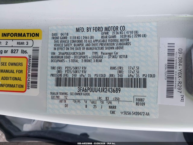 Ford Fusion Hybrid S 2018 3FA6P0UU4JR243689 Image 9